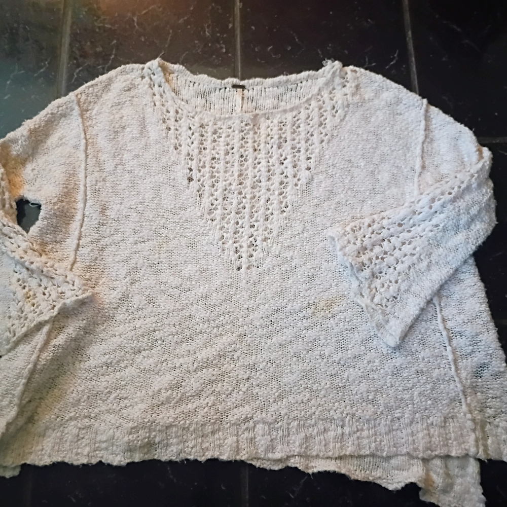 FREE PEOPLE Ivory open stitch Cotton  sweater Oversized Size M